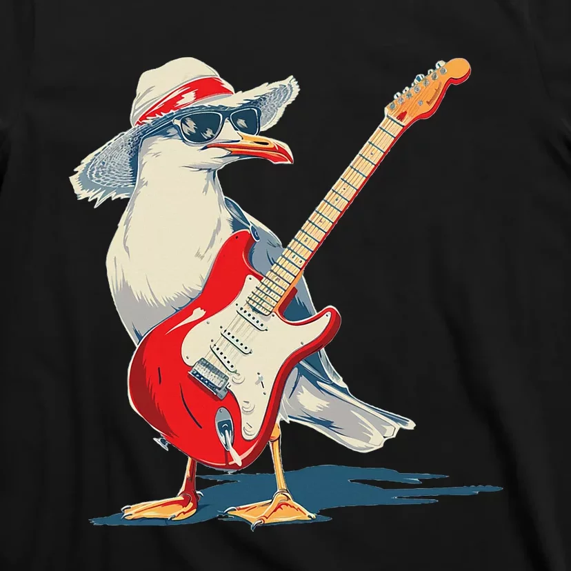 Seagull With Beach Hat And Electric Guitar T-Shirt