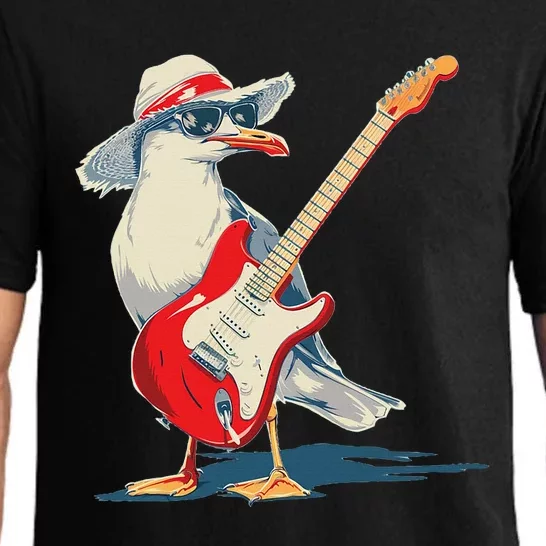 Seagull With Beach Hat And Electric Guitar Pajama Set