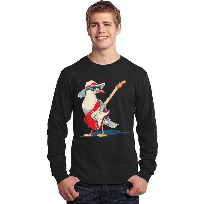 Seagull With Beach Hat And Electric Guitar Tall Long Sleeve T-Shirt