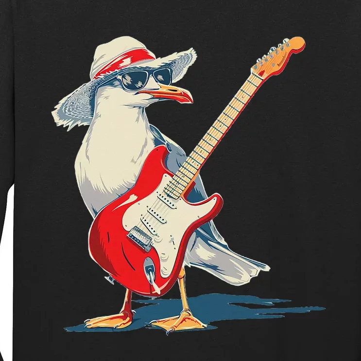 Seagull With Beach Hat And Electric Guitar Tall Long Sleeve T-Shirt