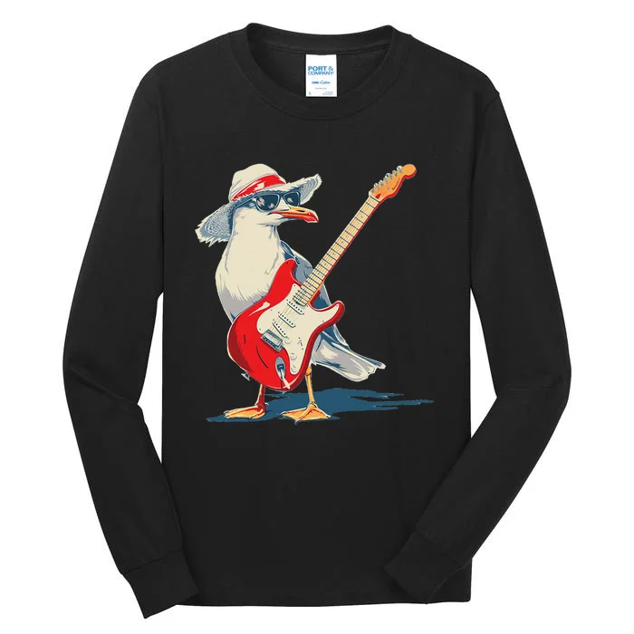 Seagull With Beach Hat And Electric Guitar Tall Long Sleeve T-Shirt