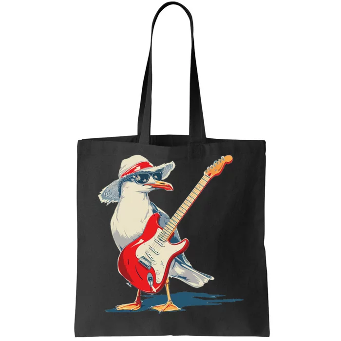 Seagull With Beach Hat And Electric Guitar Tote Bag