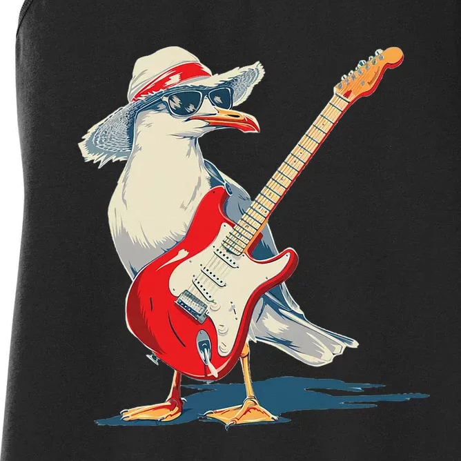 Seagull With Beach Hat And Electric Guitar Women's Racerback Tank