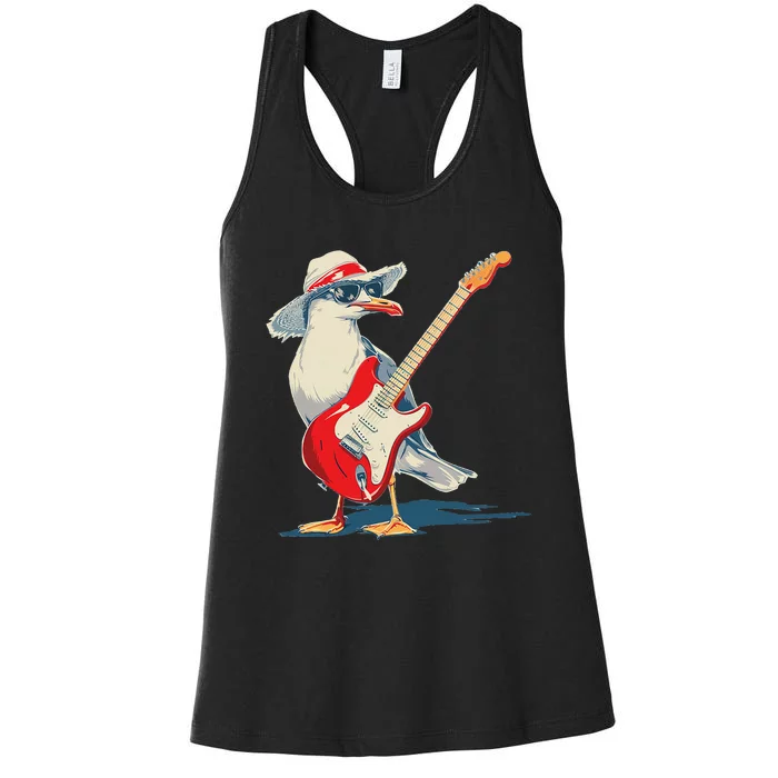 Seagull With Beach Hat And Electric Guitar Women's Racerback Tank