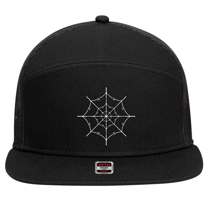 Spider Web Barbed Wire 7 Panel Mesh Trucker Snapback Hat