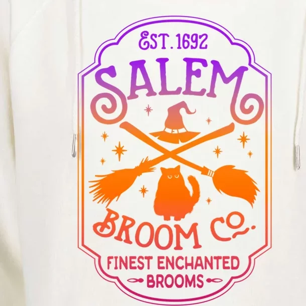 Salem Witch Broom Company Est 1692 Halloween Salem Cat Broom Great Gift Womens Funnel Neck Pullover Hood