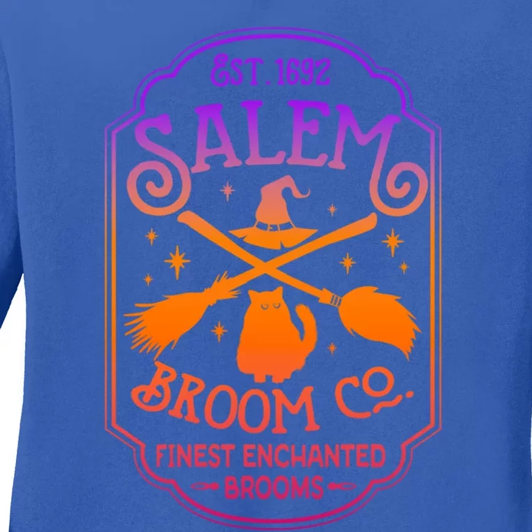 Salem Witch Broom Company Est 1692 Halloween Salem Cat Broom Great Gift Ladies Long Sleeve Shirt