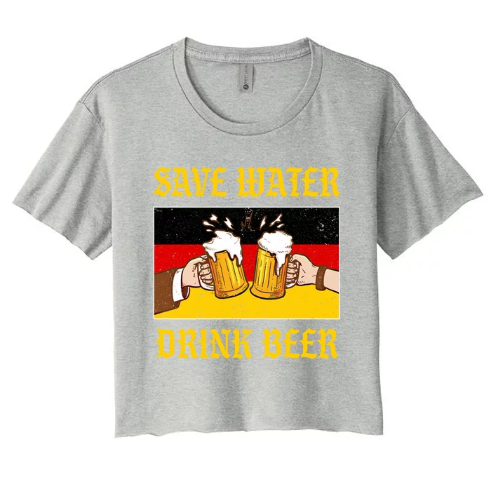 Save Water Beer Ger Flag Oktober Oktoberfest Party Funny Gift Women's Crop Top Tee