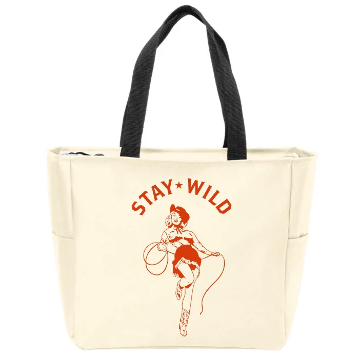 Stay Wild Cowgirl Pin Up Girl Vintage Western Country Rodeo Zip Tote Bag