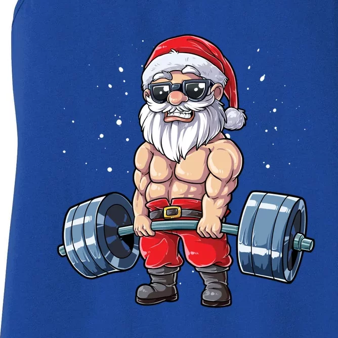 Santa Weightlifting Christmas Fitness Gym Deadlift Xmas Meaningful Gift Women's Racerback Tank