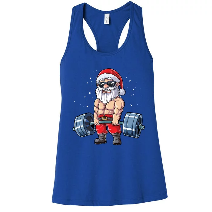 Santa Weightlifting Christmas Fitness Gym Deadlift Xmas Meaningful Gift Women's Racerback Tank