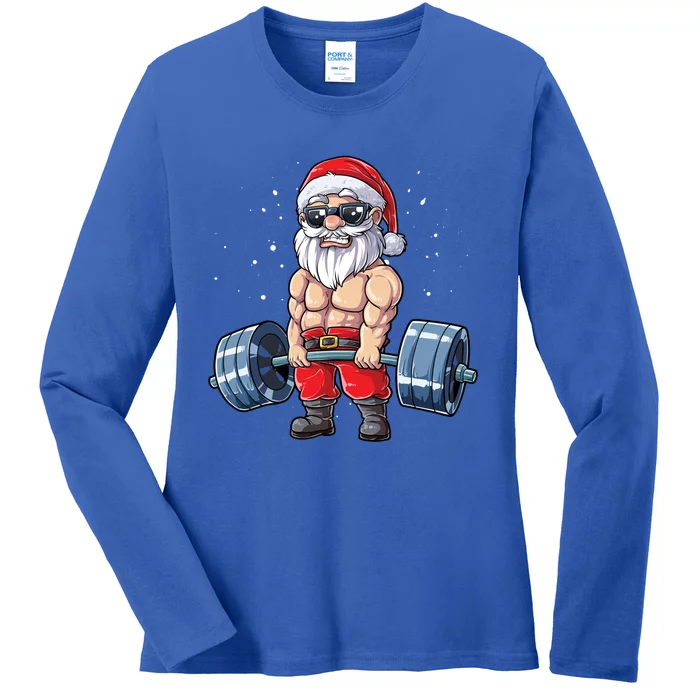 Santa Weightlifting Christmas Fitness Gym Deadlift Xmas Meaningful Gift Ladies Long Sleeve Shirt