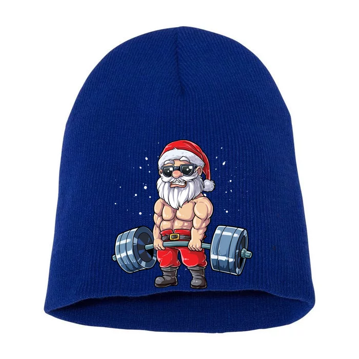 Santa Weightlifting Christmas Fitness Gym Deadlift Xmas Meaningful Gift Short Acrylic Beanie