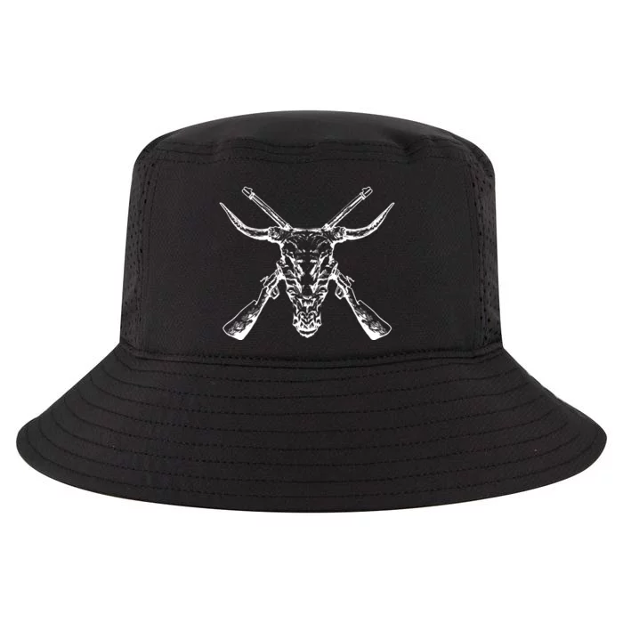 Skull With Crossed Guns And Horns Cool Comfort Performance Bucket Hat