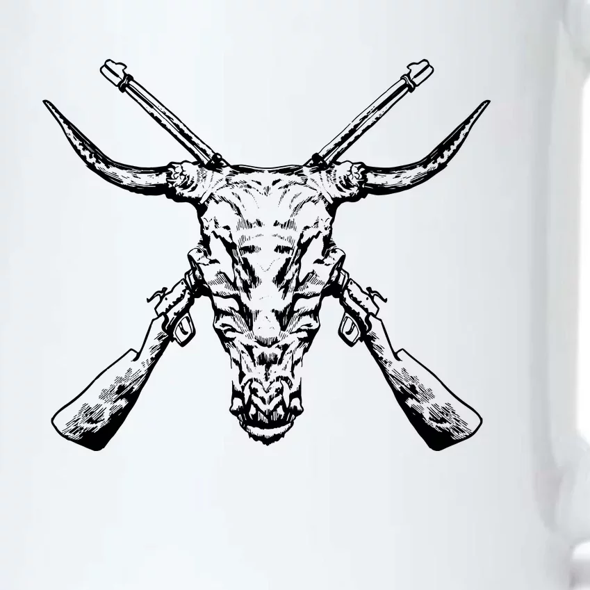 Skull With Crossed Guns And Horns Black Color Changing Mug