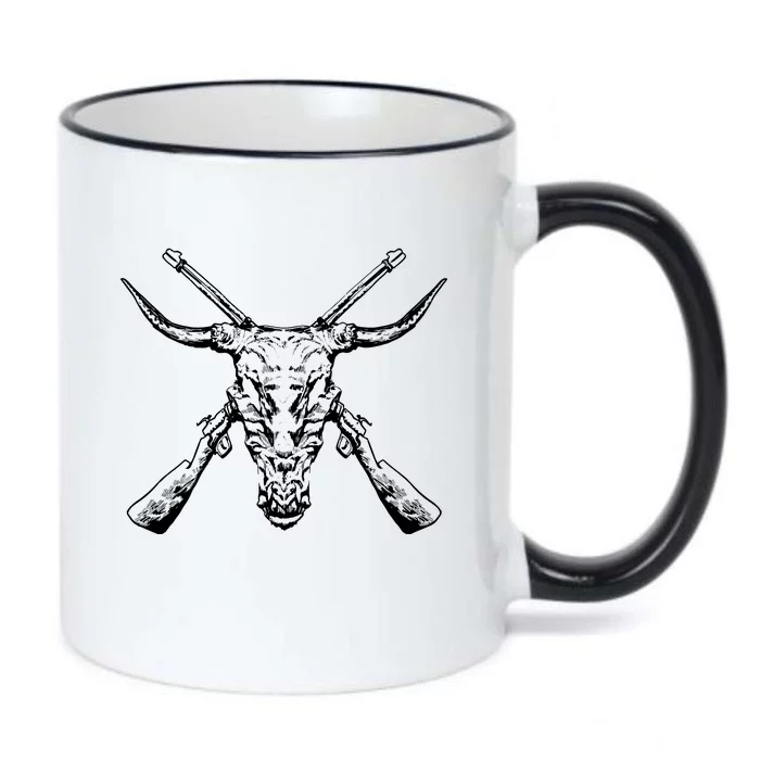 Skull With Crossed Guns And Horns Black Color Changing Mug