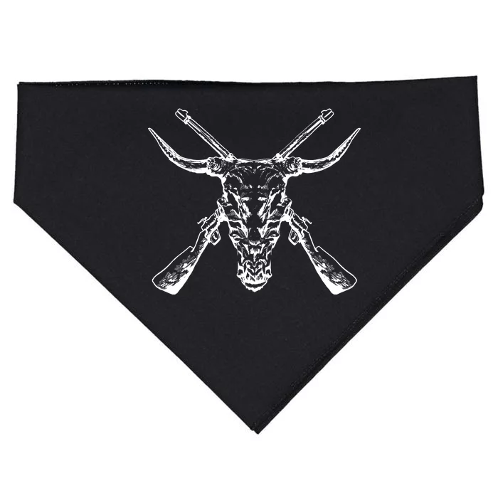 Skull With Crossed Guns And Horns USA-Made Doggie Bandana