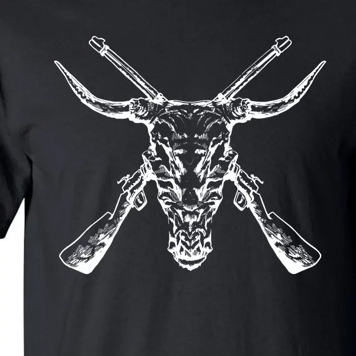 Skull With Crossed Guns And Horns Tall T-Shirt