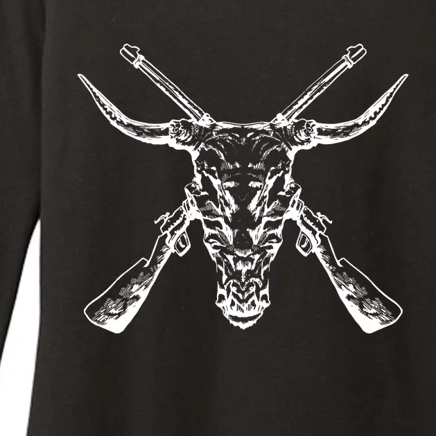 Skull With Crossed Guns And Horns Womens CVC Long Sleeve Shirt