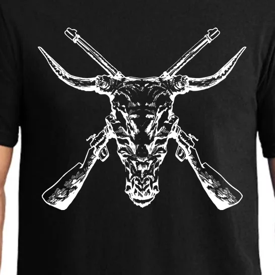 Skull With Crossed Guns And Horns Pajama Set