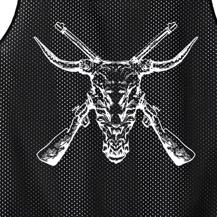 Skull With Crossed Guns And Horns Mesh Reversible Basketball Jersey Tank