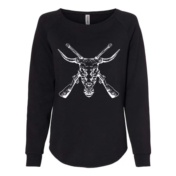 Skull With Crossed Guns And Horns Womens California Wash Sweatshirt