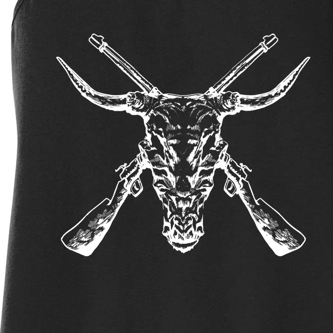 Skull With Crossed Guns And Horns Women's Racerback Tank