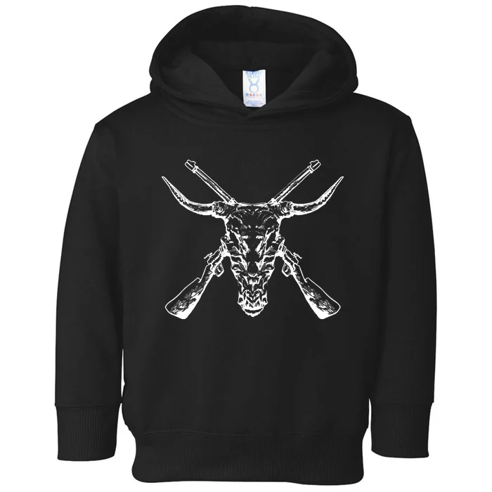 Skull With Crossed Guns And Horns Toddler Hoodie