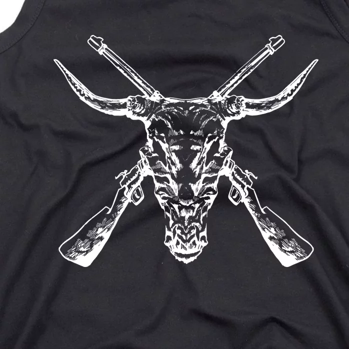 Skull With Crossed Guns And Horns Tank Top