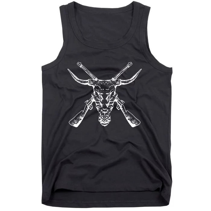 Skull With Crossed Guns And Horns Tank Top