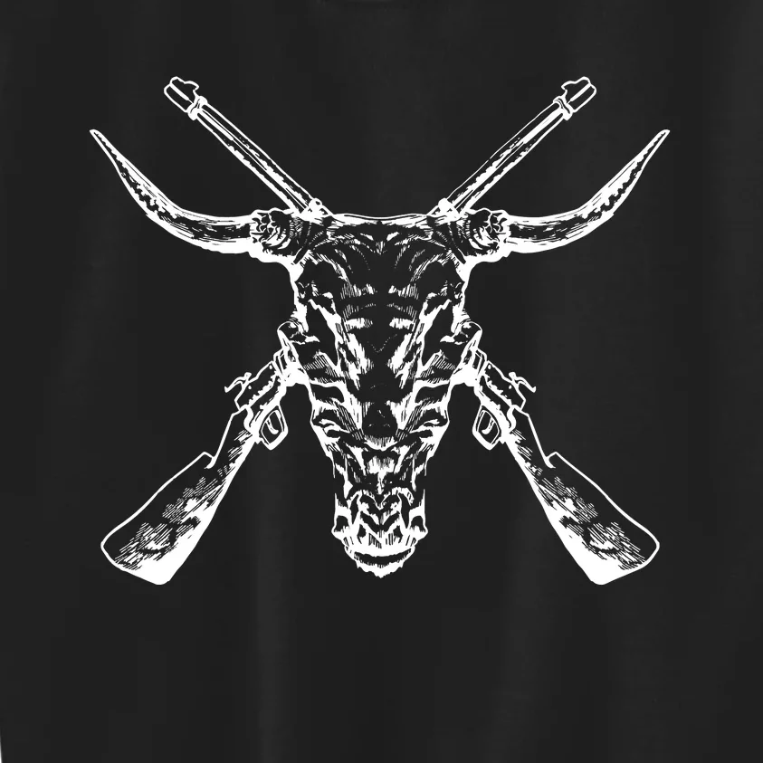 Skull With Crossed Guns And Horns Kids Sweatshirt