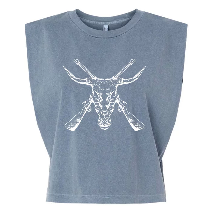 Skull With Crossed Guns And Horns Garment-Dyed Women's Muscle Tee