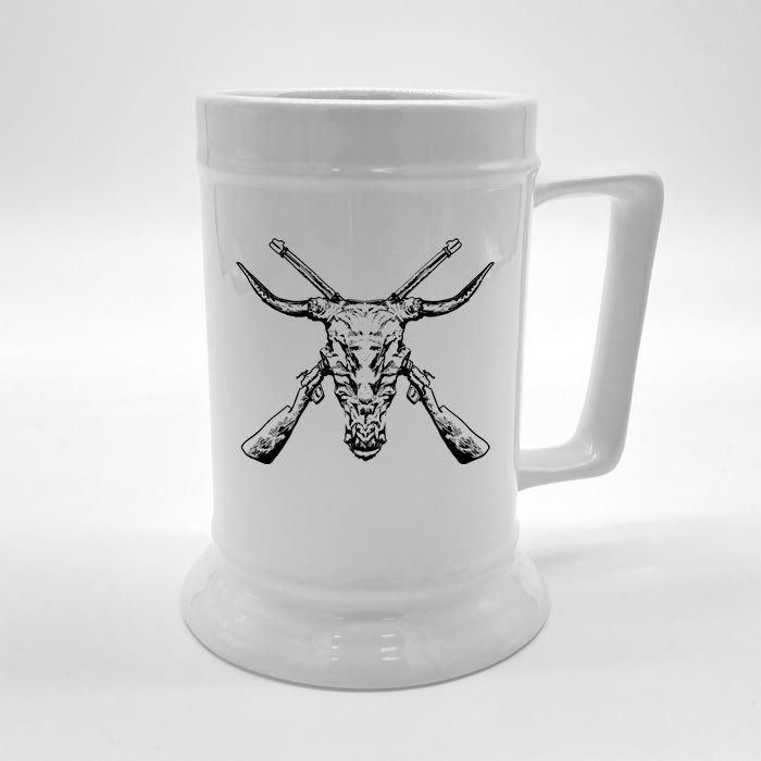 Skull With Crossed Guns And Horns Front & Back Beer Stein