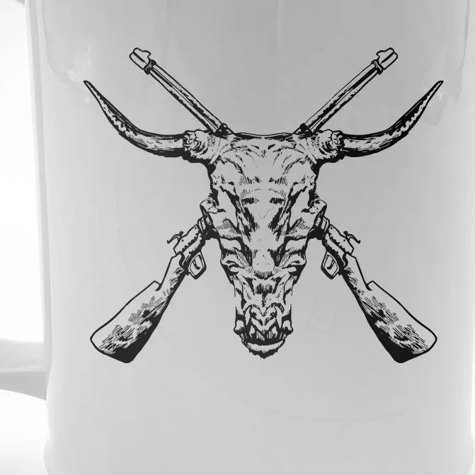 Skull With Crossed Guns And Horns Front & Back Beer Stein