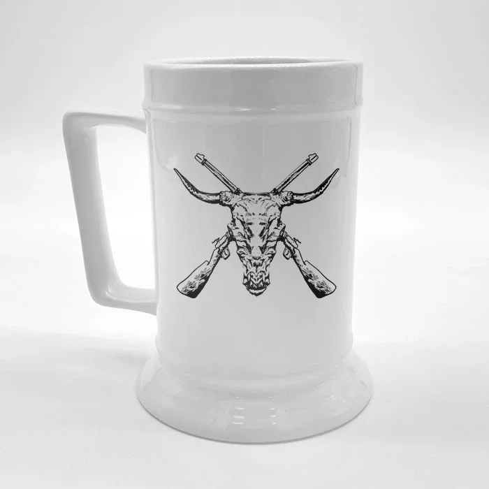 Skull With Crossed Guns And Horns Front & Back Beer Stein