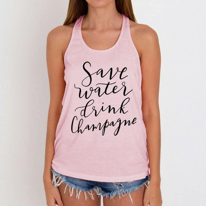 Save Water Champagne Hand Lettered Design Great Gift Women's Knotted Racerback Tank