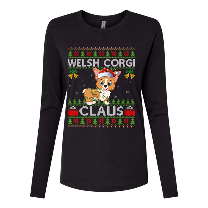 Santa Welsh Corgi Dog Xmas Lights Ugly Welsh Corgi Christmas Gift Womens Cotton Relaxed Long Sleeve T-Shirt