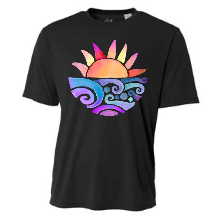 Summer Water Color Sunset Beach Cooling Performance Crew T-Shirt