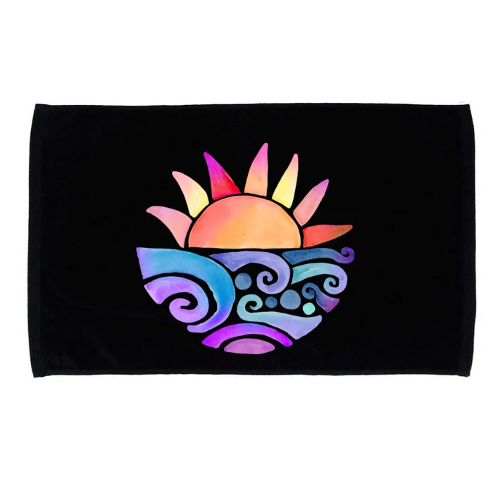 Summer Water Color Sunset Beach Microfiber Hand Towel