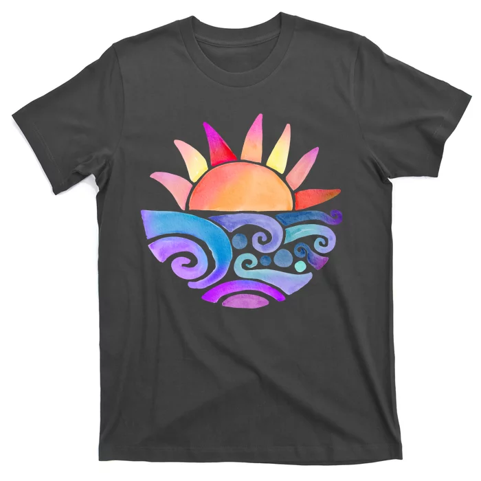 Summer Water Color Sunset Beach T-Shirt