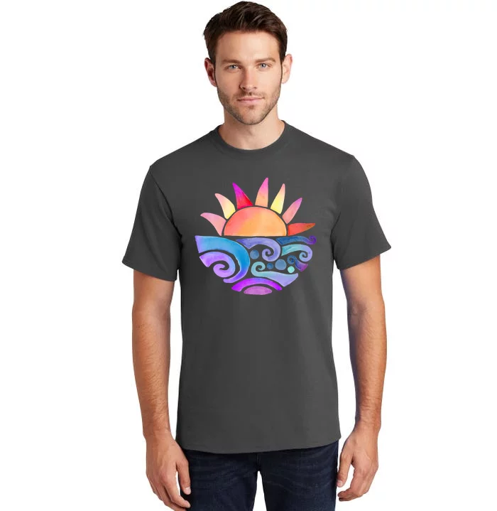 Summer Water Color Sunset Beach Tall T-Shirt