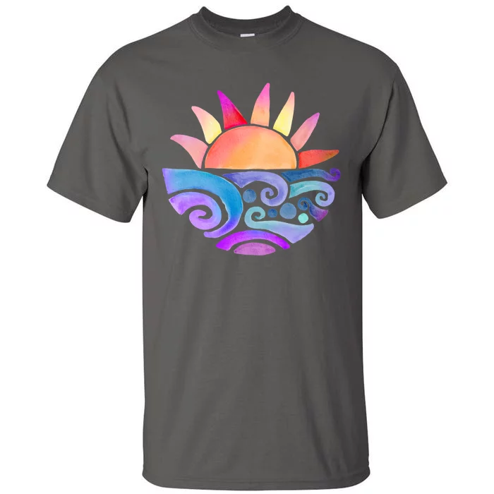 Summer Water Color Sunset Beach Tall T-Shirt