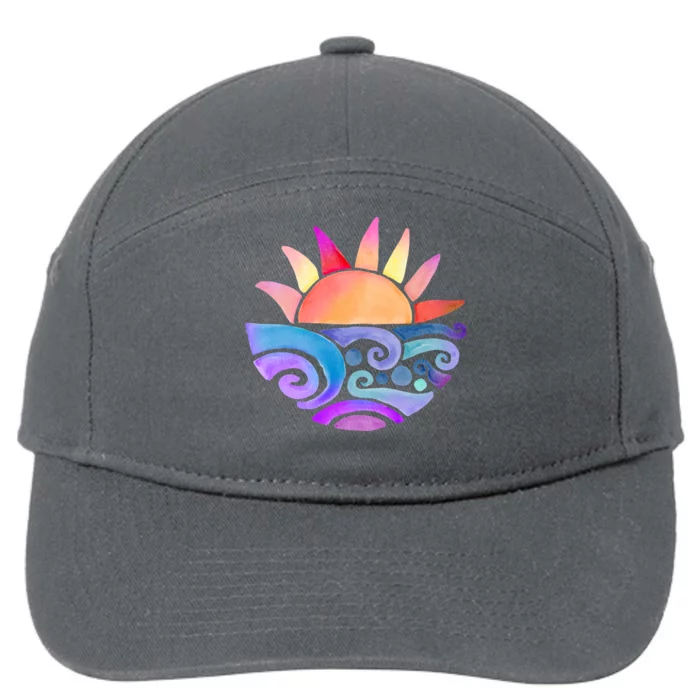 Summer Water Color Sunset Beach 7-Panel Snapback Hat