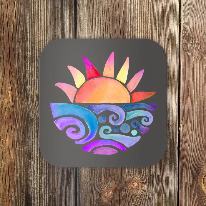 Summer Water Color Sunset Beach Coaster