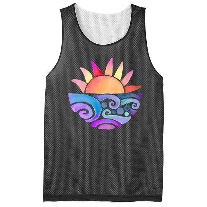 Summer Water Color Sunset Beach Mesh Reversible Basketball Jersey Tank