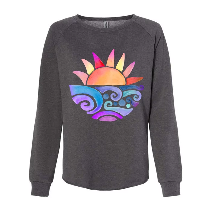 Summer Water Color Sunset Beach Womens California Wash Sweatshirt