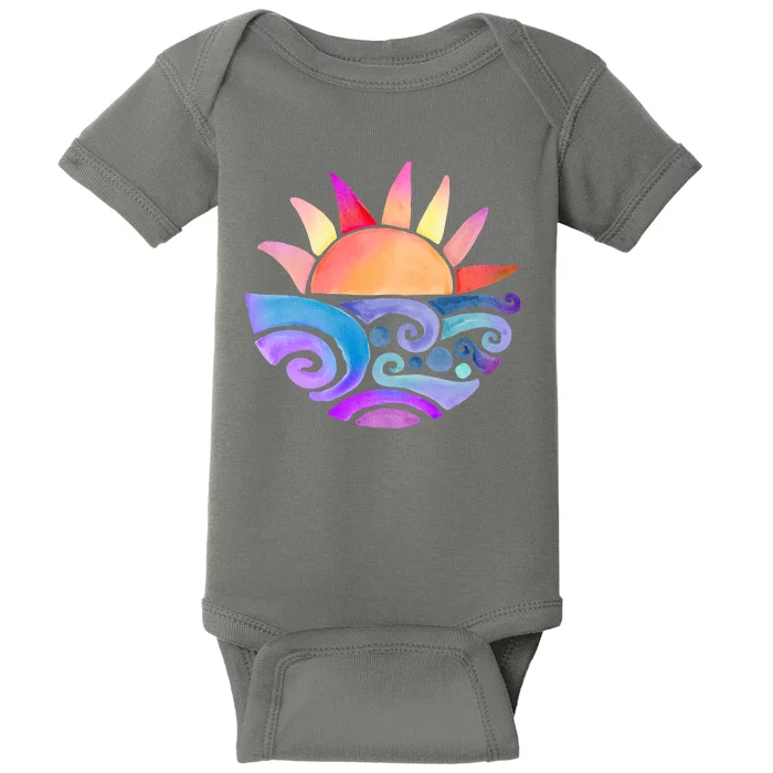 Summer Water Color Sunset Beach Baby Bodysuit