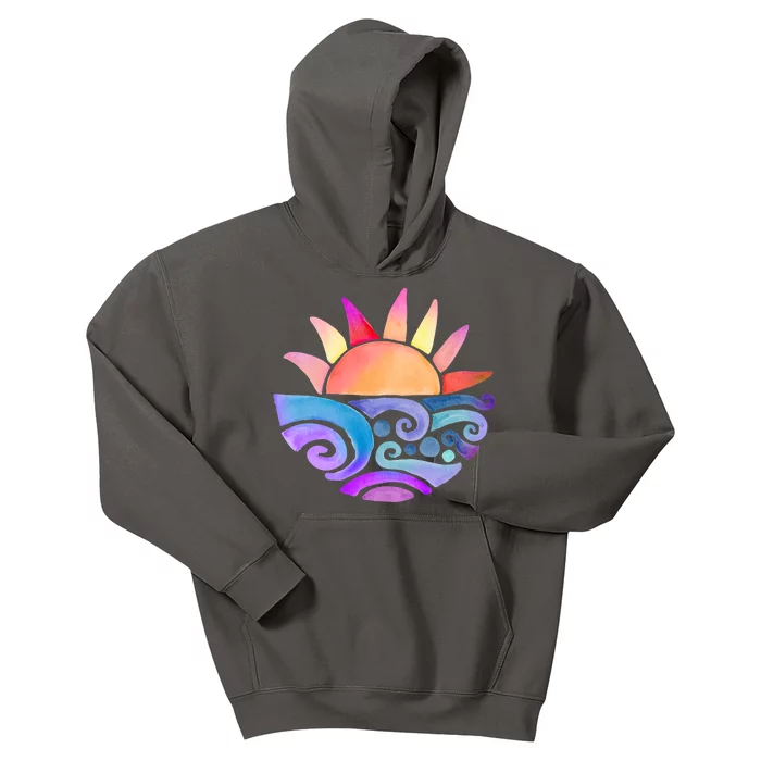 Summer Water Color Sunset Beach Kids Hoodie