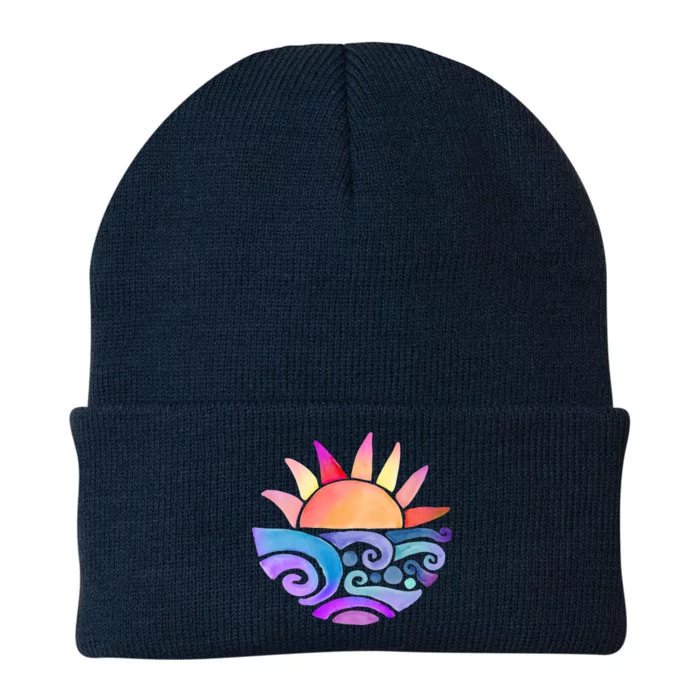 Summer Water Color Sunset Beach Knit Cap Winter Beanie