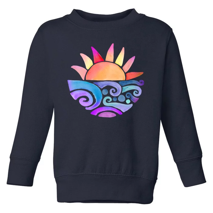 Summer Water Color Sunset Beach Toddler Sweatshirt